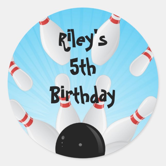 Bowling Birthday Party Favor Labels (Front)