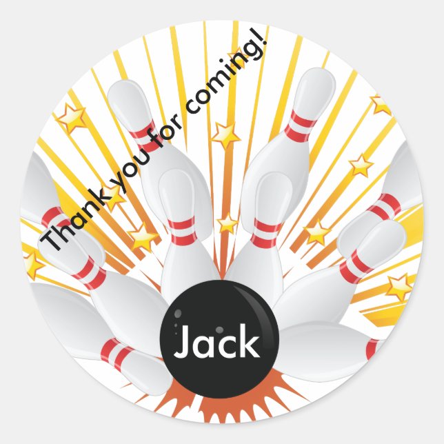 Bowling Birthday party favor stickers (Front)