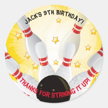 Bowling Birthday Party Favor Stickers by ThreeFoursDesign at Zazzle