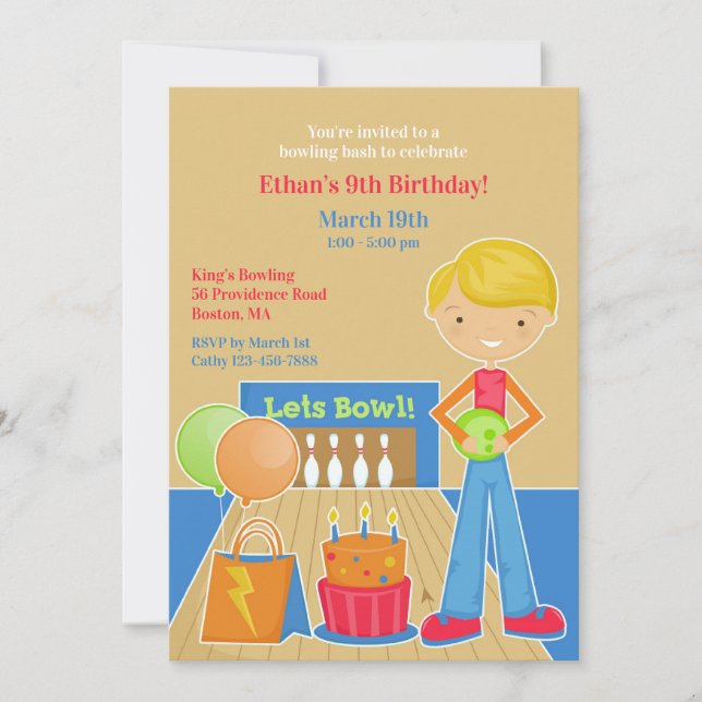 Bowling Birthday Party Flat Invitation (Front)