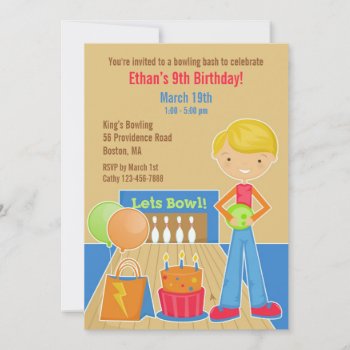 Bowling Birthday Party Flat Invitation by all_items at Zazzle