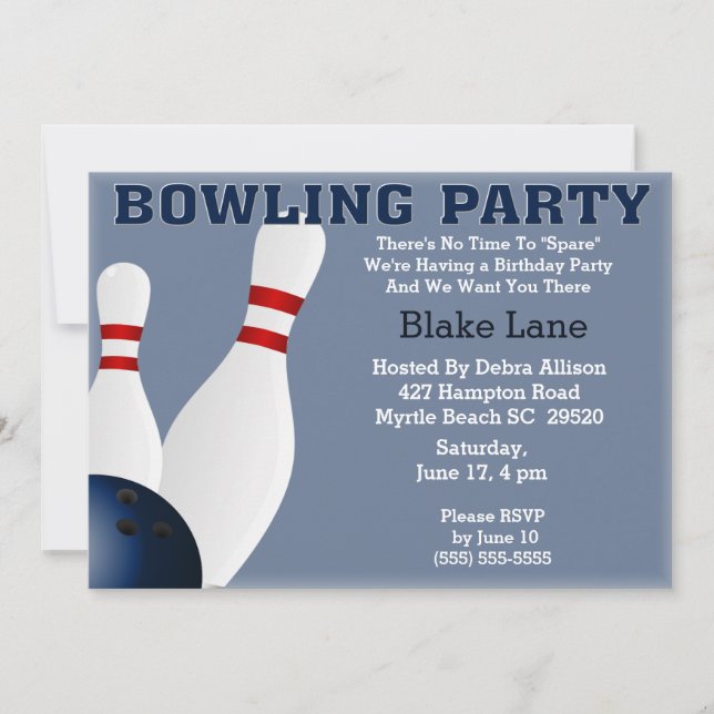 Bowling Birthday Party Invitation (Front)