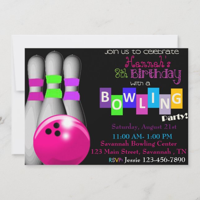 Bowling Birthday Party Invitation (Front)