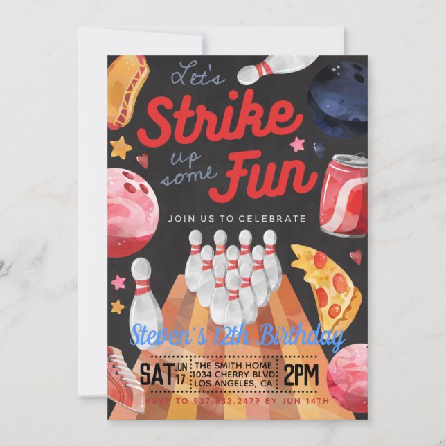 Bowling Birthday Party Invitation (Front)