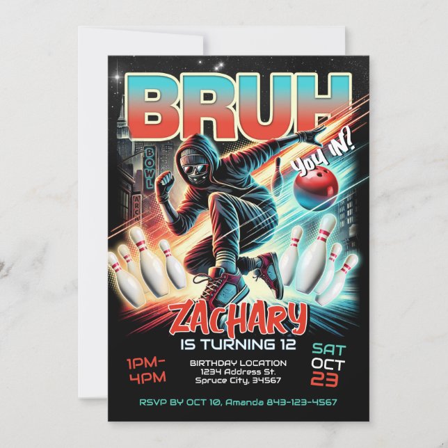 Bowling Birthday Party Invitation (Front)