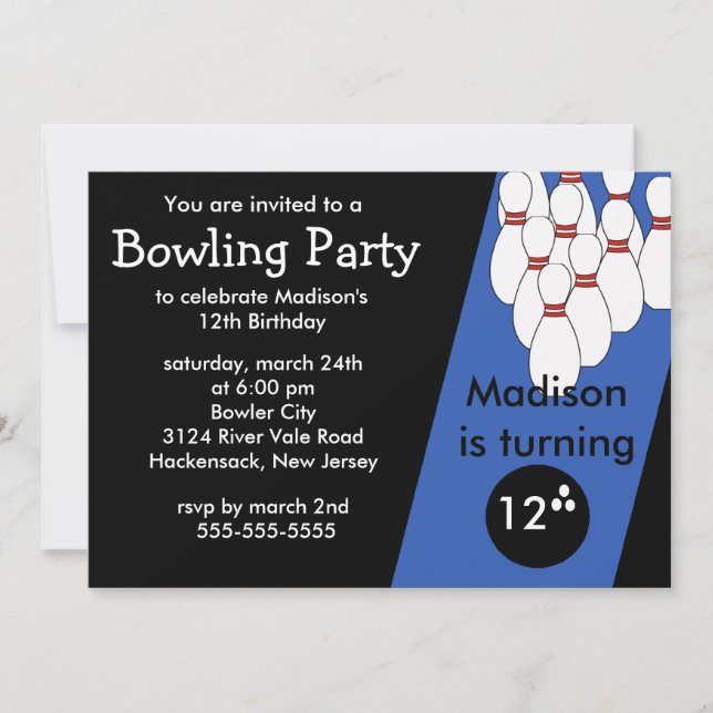 Bowling Birthday Party Invitation (Front)
