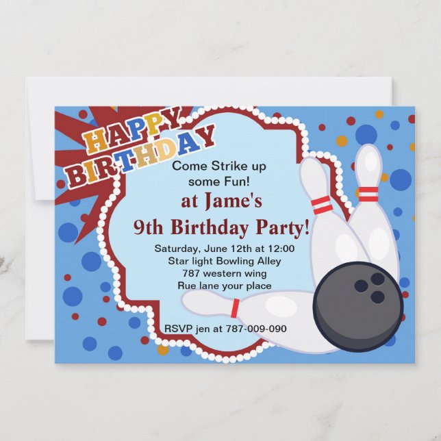 Bowling birthday party invitation (Front)