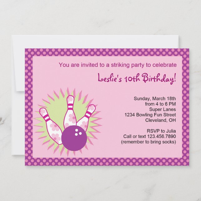 Bowling Birthday Party Invitation (Front)