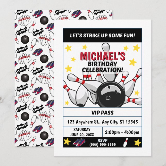 Bowling Birthday Party Invitation (Front/Back)