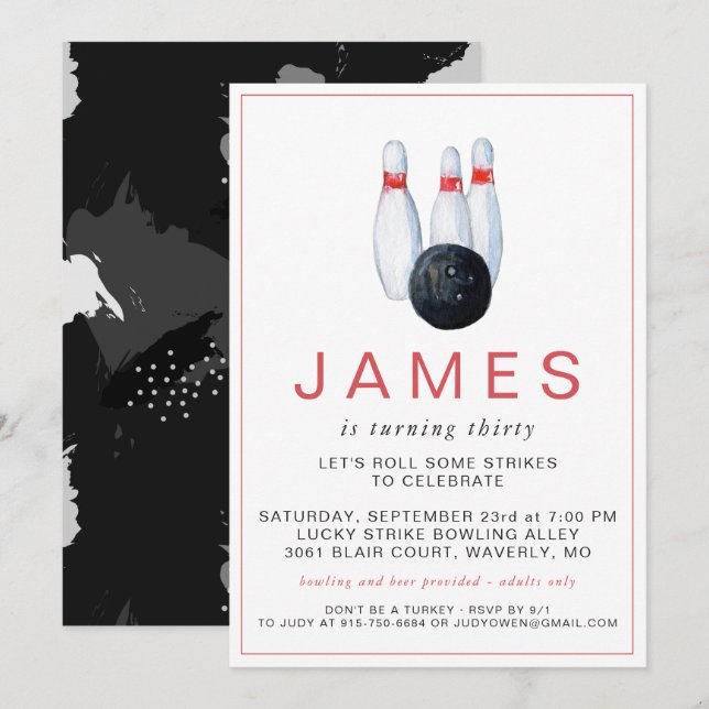 Bowling Birthday Party Invitation (Front/Back)
