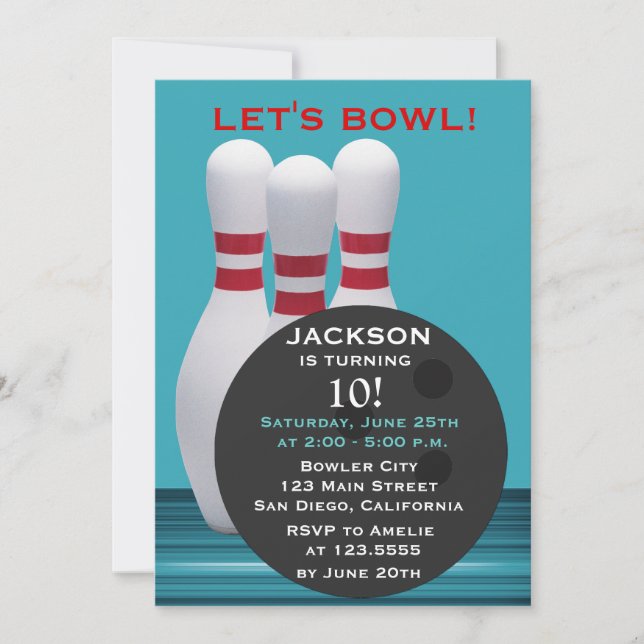 Bowling Birthday Party Invitation (Front)