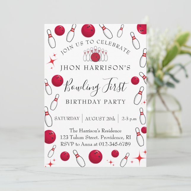 Bowling Birthday Party Invitation (Standing Front)