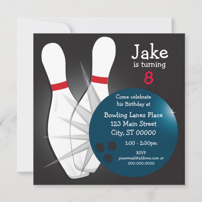 Bowling Birthday Party Invitation (Front)
