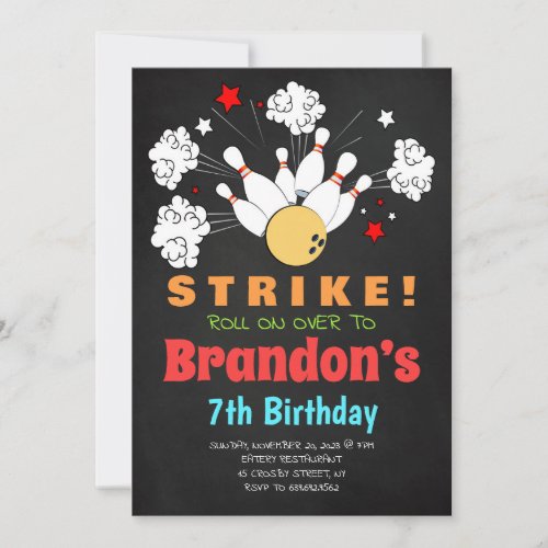 Bowling birthday party invitation black boy