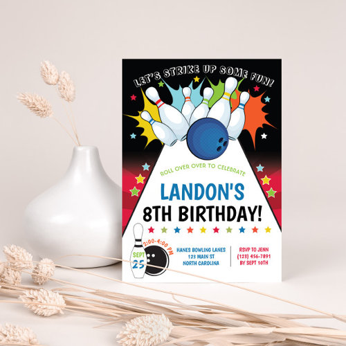 Bowling Birthday Party Invitation, Boy