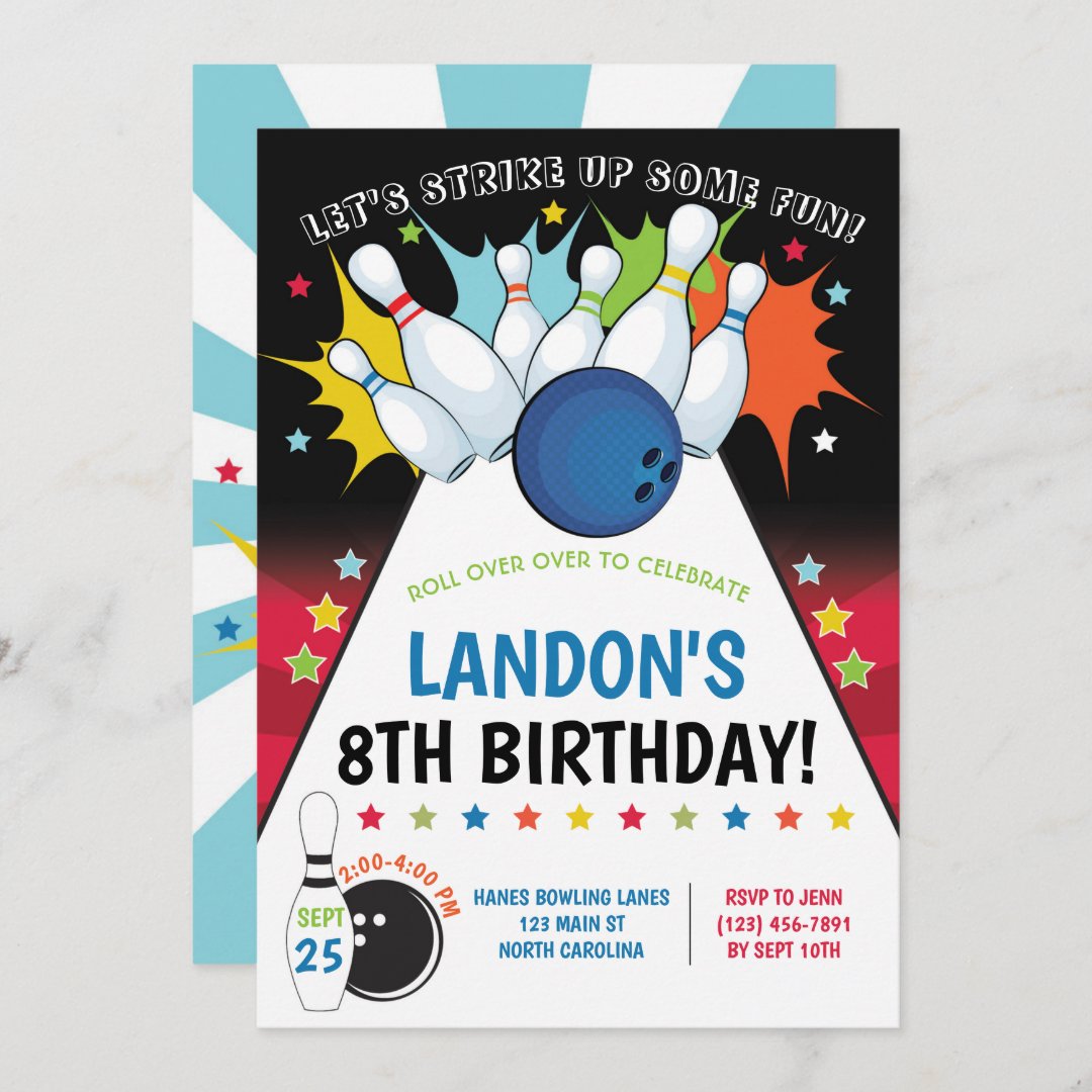 Bowling Birthday Party Invitation, Boy Invitation | Zazzle