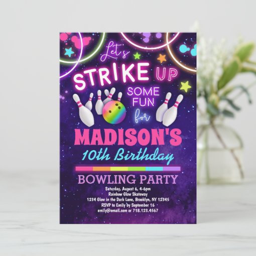 Bowling Birthday Party Invitation for Girls | Zazzle