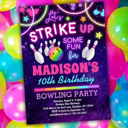 Bowling Birthday Party Invitation for Girls