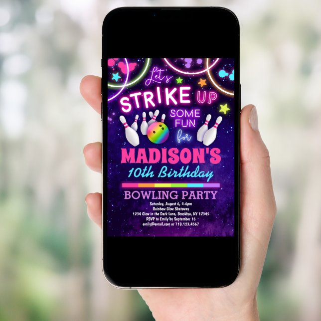 Bowling Birthday Party Invitation for Girls (Front Digital)