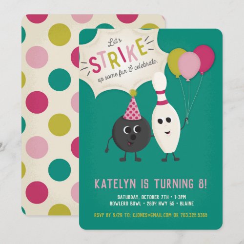Bowling Birthday Party Invitation - Girl, Invite