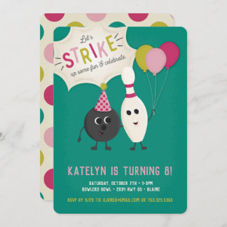 Bowling Birthday Party Invitation - Girl, Invite