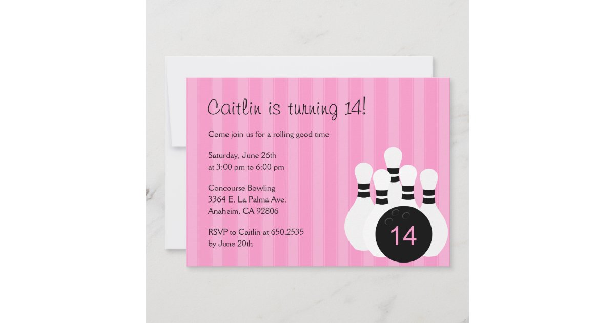 Bowling Pizza & Arcade Birthday Invitation Girl/pink Colors 