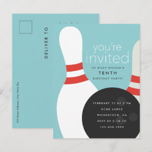 Bowling Birthday Party Invitation Postcard