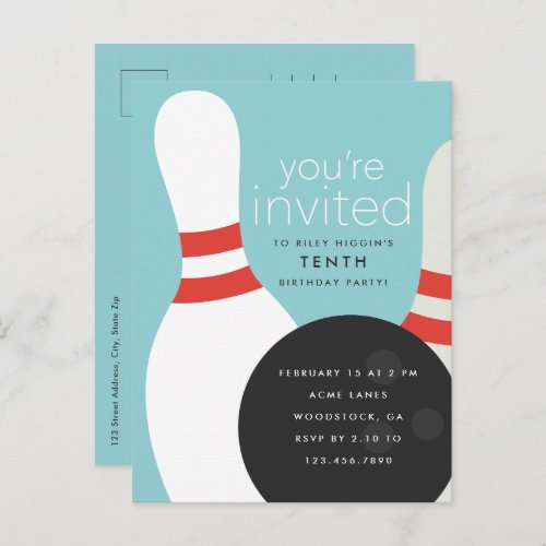 Bowling Birthday Party Invitation Postcard