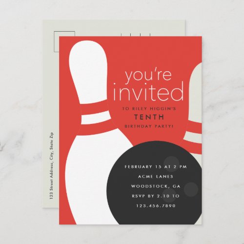 Bowling Birthday Party Invitation Postcard