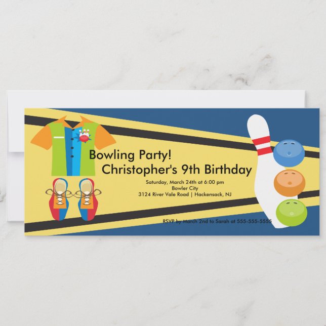 Bowling Birthday Party Invitation Retro (Front)