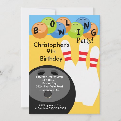 Bowling Birthday Party Invitation Retro