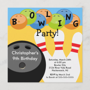 Bowling Birthday Party Invitation Retro