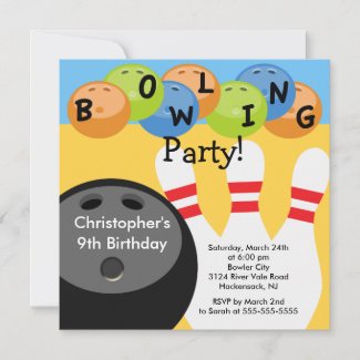 Bowling Birthday Party Invitation Retro