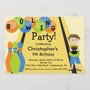 Bowling Birthday Party Invitation Retro Boy