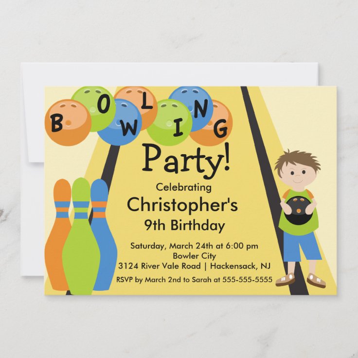 Bowling Birthday Party Invitation Retro Boy | Zazzle