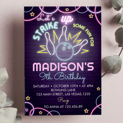 Bowling Birthday Party Invitation Strike Up