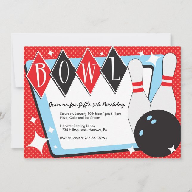 Bowling Birthday Party Invitations (Front)