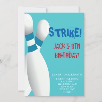 Bowling Birthday Party Invitations by ThreeFoursDesign at Zazzle