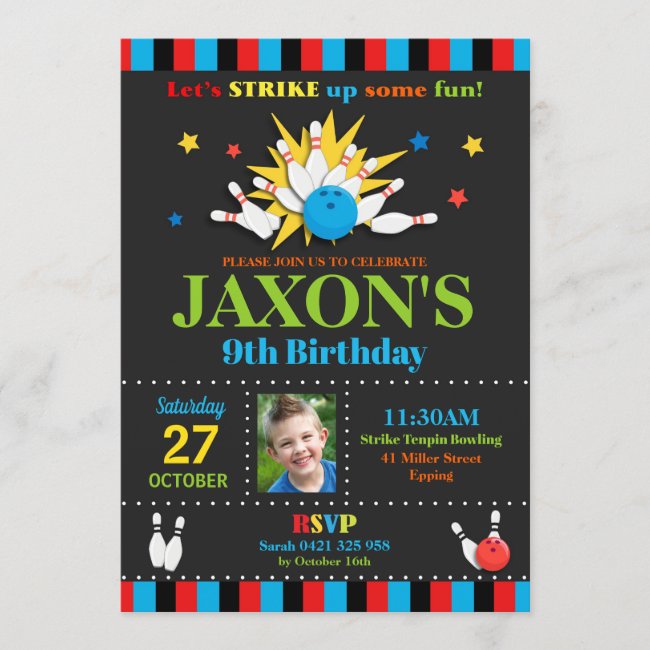 Bowling Birthday Party Invitations Boys