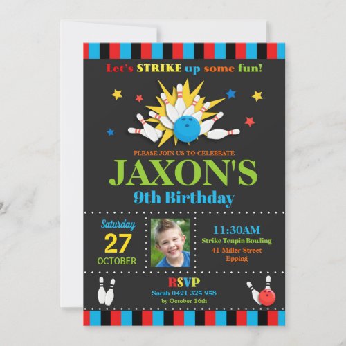 Bowling Birthday Party Invitations Boys