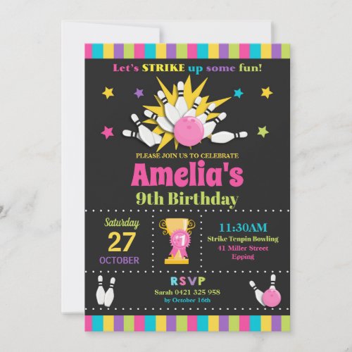 Bowling Birthday Party Invitations Girls