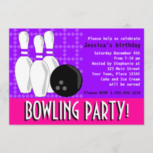 Bowling Birthday Party Invite - Pink and Purple