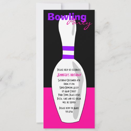 Bowling Birthday Party Invite _ Pink Black Purple