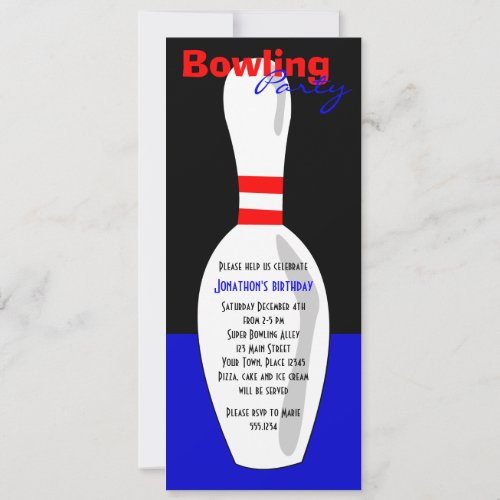 Bowling Birthday Party Invite _ Red White and Blue