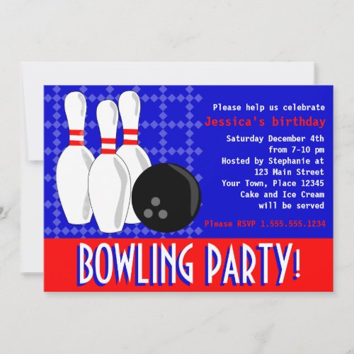 Bowling Birthday Party Invite _ Red White and Blue