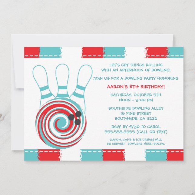 Bowling Birthday Party Invites / boy or girl (Front)