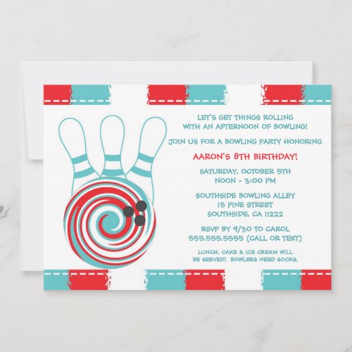 Bowling Birthday Party Invites  boy or girl