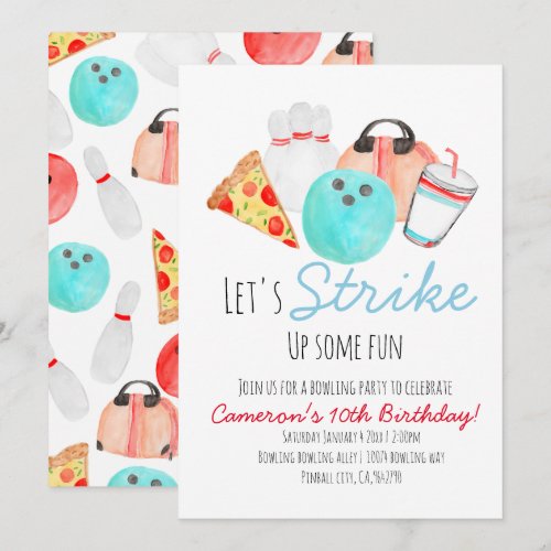Bowling birthday party kid invitation
