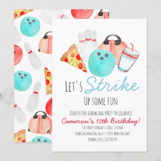 Bowling birthday party kid invitation