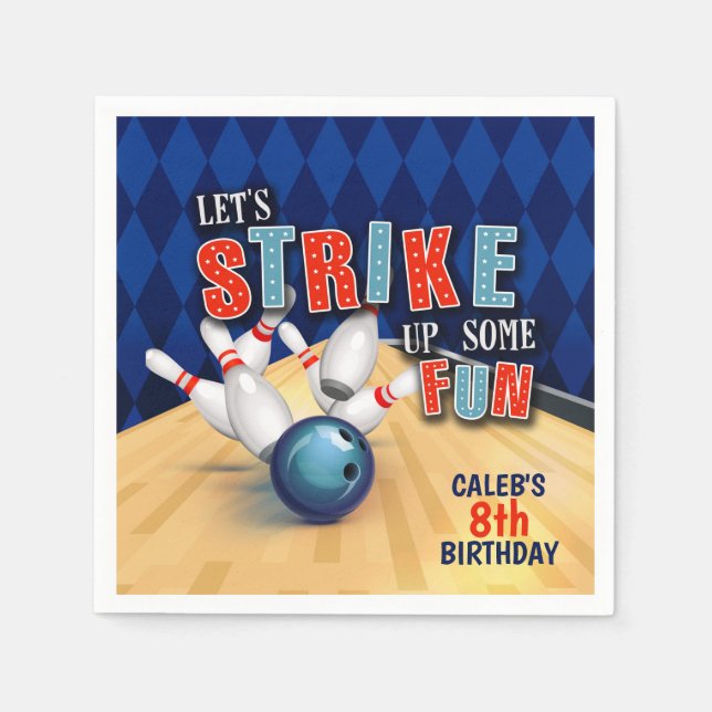 Bowling Birthday Party Napkin - Boy (Front)